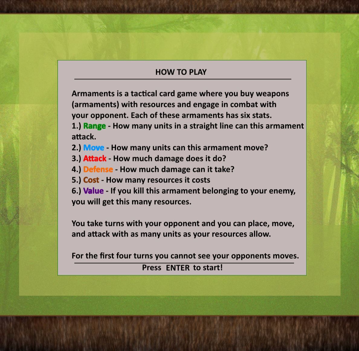 Armaments Instructions